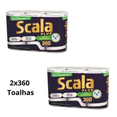 Imagem de Kit 2 pack papel toalha scala plus 3 rolos 120 folhas cada  alta absor