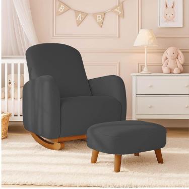 Imagem de Poltrona Amamentação Balanço Madeira E Puff Jhessy Bouclê R04 - D'rossi Grafite