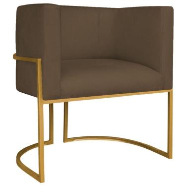 Imagem de Poltrona Decorativa Luna Base De Ferro Dourado Suede Cor Marrom