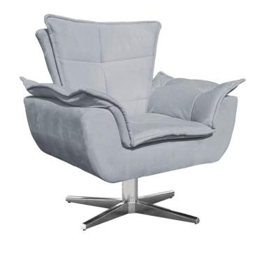 Imagem de Poltrona Decorativa Sala De Estar Base Giratória Cromada Opla Suede Cinza - Ibiza