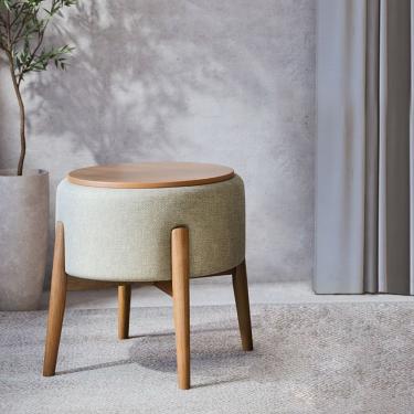 Imagem de Puff Dual 2 em 1 Vira Mesa Lateral Banco Apoio Sala Estar Sala Tv Varanda Decoração - Cinza Linho