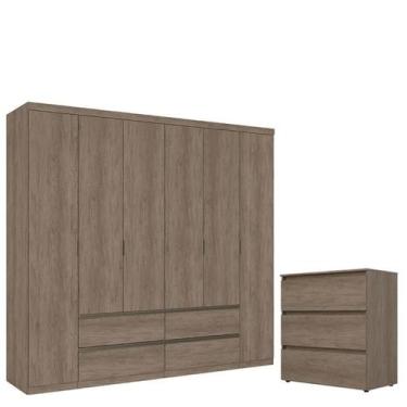 Imagem de Guarda Roupa Casal Nobre 6 Portas e Cômoda Gaveteiro Condessa Rustic A