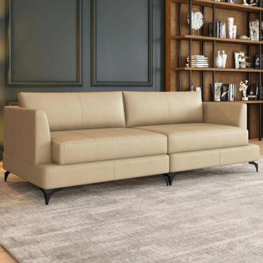 Imagem de Sofá 4 Lugares Living 270cm Pé Ferro Soren Couro Bege Z55   - Mpozenato