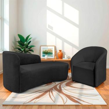 Imagem de Kit Sofá Curvo França 160cm Ld. E Poltrona Luiza Max Conforto, Elegância E Design Moderno Linho Preto