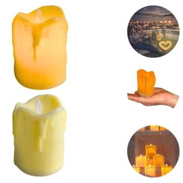Imagem de Vela Decorativa de Led Eletrônica Amarela Simula Luz Acesa + Bateria -