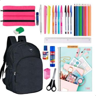 Imagem de Kit Material Escolar Feminino Mochila Yepp Caderno Tilibra 10 Matérias