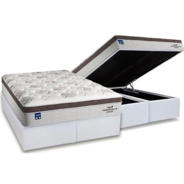 Imagem de Cama Box Baú King: Colchão Molas Bonnel Plumatex Ensacadas Personalle + Base Crc Courano White (193x203)