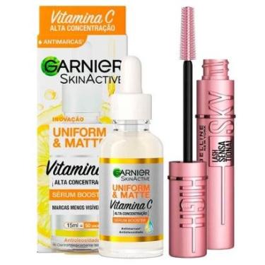 Imagem de Garnier Skin + Maybelline Kit – Sérum Facial Uniform & Matte Vitamina C + Máscara de Cílios Lash Sen-Unissex
