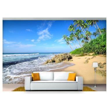 Imagem de Papel De Parede Praia Mar Coqueiros Céu 3D Npr185