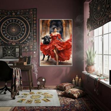 Imagem de Quadro Decorativo Cigana Com Touro 70x50cm Mold Preta - Quadros On-lin