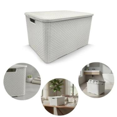 Imagem de Caixa Organizadora 7 Litros Rattan Branca C/tampa 123Organizei TPTF - 