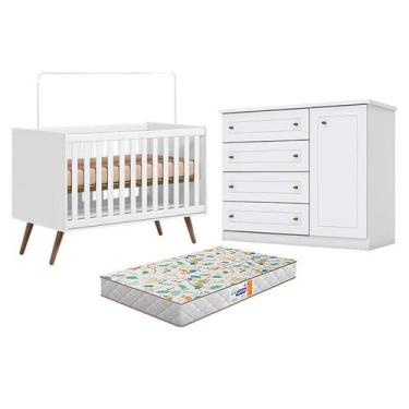 Imagem de Berço Americano Q Encanto 3820 Retrô Branco Acetinado - Qmovi e Cômoda