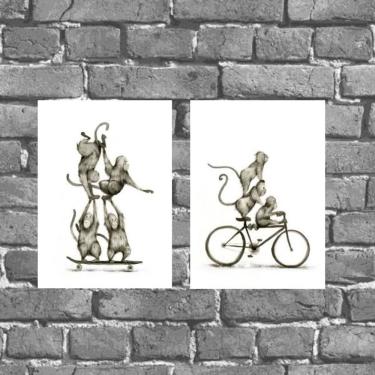 Imagem de Kit 2 Placas Decorativas Macaquinhos 18x27cm