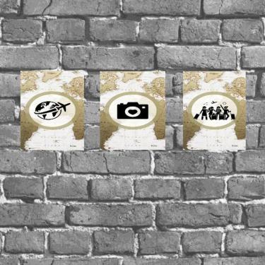 Imagem de Kit 3 Placas Decorativas Motivo Viagem 18x27cm