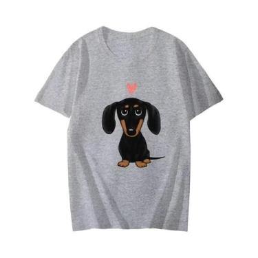 Imagem de Camiseta Feminina Casual De Verão Com Estampa De Coração De Dachshund 
