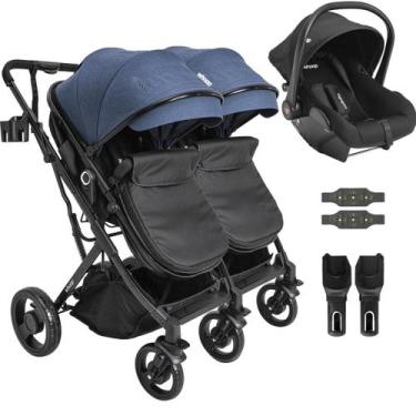 Imagem de Carrinho Kiddo para Gemeos com Bebe Conforto Vox II Marinho