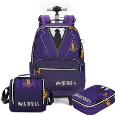 Imagem de Kit Wandinha Mochila de Rodas Lancheira Térmica e Estojo Box, Roxo