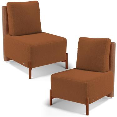 Imagem de Kit 02 Poltronas Decorativas Hungria L02 Couríssimo Bouclê Laranja Lyam Decor