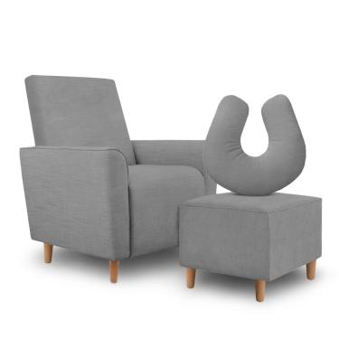 Imagem de Kit Poltrona Para Amamentação Com Puff E Almofada Julia Linho Cinza Inova Decor