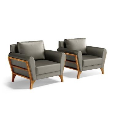 Imagem de Kit 2 Poltronas Sabrina Madeira Maciça Almofada Veludo Chumbo Mais Lar Decor