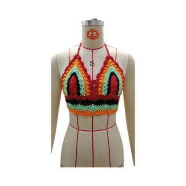 Imagem de Top De Biquíni Preto Em Crochê Para Mulheres, Modelo Triângulo Vazado,