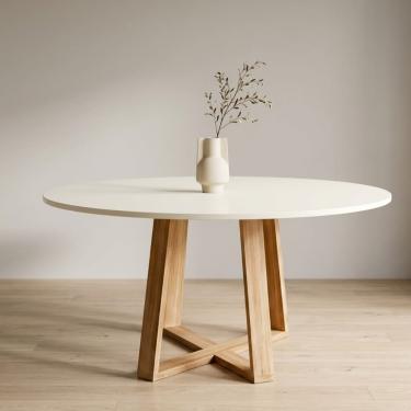 Imagem de Mesa De Jantar Redonda Livia 110cm Off White Pés Em Madeira