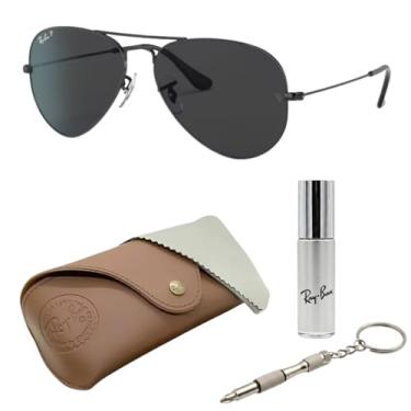 Imagem de Ray-Ban Óculos de sol RB3025 AVIATOR TOTAL BLACK em forma de piloto para homens e mulheres com kit oficial RAYBAN Eyewear, Armação preta polida | Lente preta polarizada, 58 mm