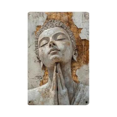 Imagem de Placa Decorativa De Metal Folha Dourada Buda, Pintura Em Lata, Arte De
