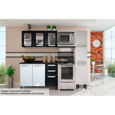 Imagem de Kit de Cozinha Completa 4 Peças Evidence 3 Portas 2 Gavetas em Aço 120cm Branco e Preto