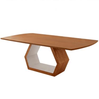 Imagem de Mesa para Sala de Jantar Ane Retangular Madeira 220cm Cinamomo com Off White Imbuia Est...