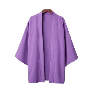 Imagem de Kimono Cardigã De Verão 3XL Em Cor Sólida Para Homens E Mulheres, Traj