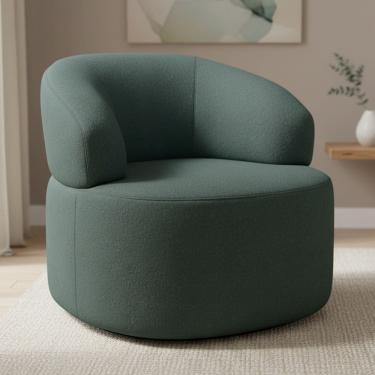 Imagem de Poltrona Giratória Orgânica Para Sala de Estar Living Helena L02 Linho Verde - Lyam Decor
