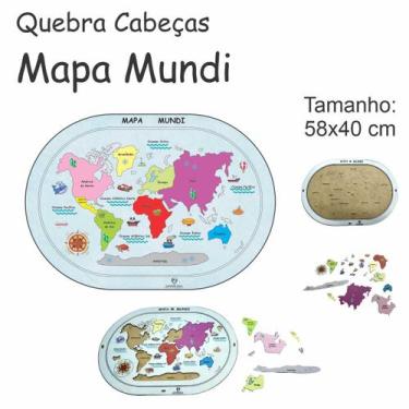 Imagem de Mapa Mundi Quebra cabeça Pedagógico Educacional GRANDE 58x40 - FENIX