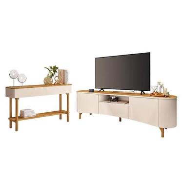 Imagem de Rack Bancada Elara com Aparador Fiero Off White Cinamomo - HB Móveis -