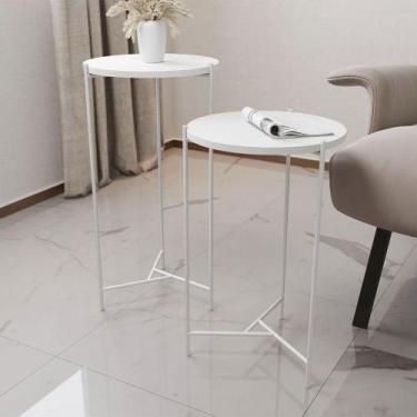 Imagem de Mesa Lateral Redonda áquila Branca Tampo Branco - Móveis Iberia