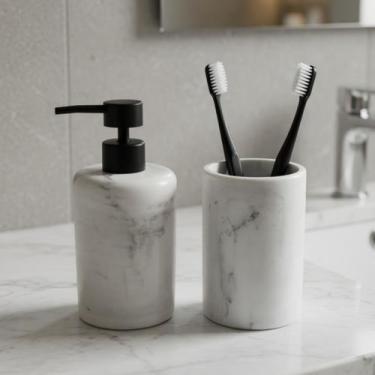 Imagem de Kit Banheiro Dispenser Porta Sabão Líquido+Copo Porta Escova - Mart