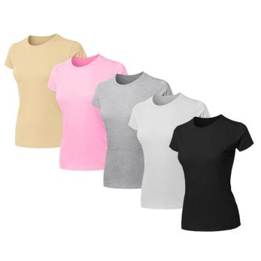 Imagem de Kit 5 Blusas Feminina Camiseta Lisa Básica Algodão Baby Look-Feminino