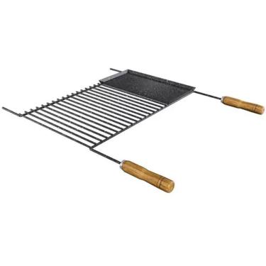 Imagem de Grelha Uruguaia Esmaltada Preta para Churrasco com Chapa Aux