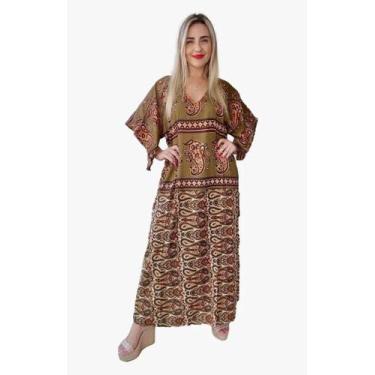 Imagem de Vestido Longo Indiano Tipo Kaftan Toque De Seda - Cod. 5031 - Aleci Fa