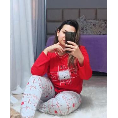 Imagem de Pijama feminino malha manga longa familia - SML PIJAMAS, Vermelho, P