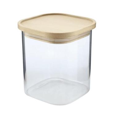Imagem de Pote Vidro Hermético c/ Tampa De Bambu Mantimentos 800ml Alimentos Qua