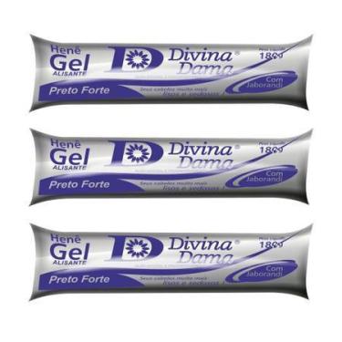 Imagem de Hene de Cabelo Gel Preto Forte Divina Dama 180g Bisnaga Kit c/3 Unidad