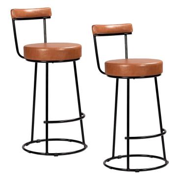 Imagem de Kit 2 Banquetas Altas Miami Assento Courino Base Fixa com Encosto Marrom Amarula para B...