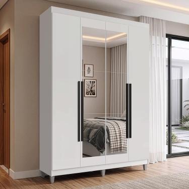 Imagem de Guarda Roupa Solteiro com Pés Casal Venus 1105K52E2G1CP 4 Portas de Bater com Espelho M...