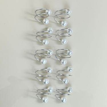 Imagem de Kit 10 Anéis para Guardanapos Pérola Duas Voltas Argola Metal e Acrílico 4,5cm X 4,5cm Mesa Posta Prata Clara Luz Decora
