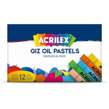Imagem de Giz Pastel Oleoso Acrilex 12 Cores com Estojo para Uso Artístico e Escolar