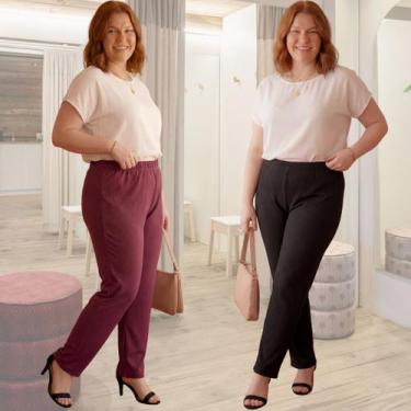 Imagem de Kit 2 Calça Feminina Plus Size Gorgurão Cintura Alta Modelagem Confort