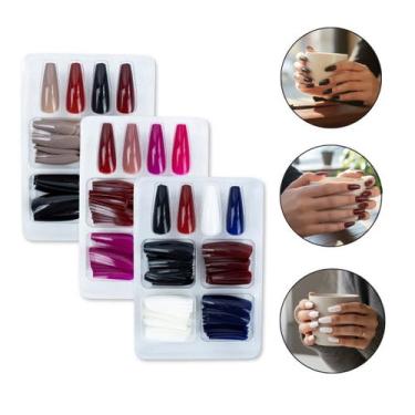 Imagem de Kit 288 Unhas Postiças Bailarina Realista Tamanhos Variados Unha Posti