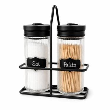 Imagem de Porta Sal E Palito Saleiro Paliteiro Vidro C/suporte Cozinha - Belovid