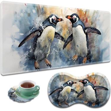 Imagem de Mouse Pad VSHSEEOM 80x30cm Pinguins + Apoio de Pulso e Porta-copos